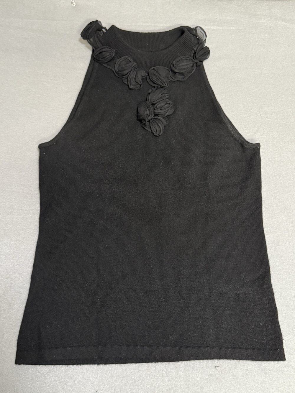 SAKS FIFTH AVE Top Women's Medium Black 100% Cashmere Sleeveless Stretch Y2K